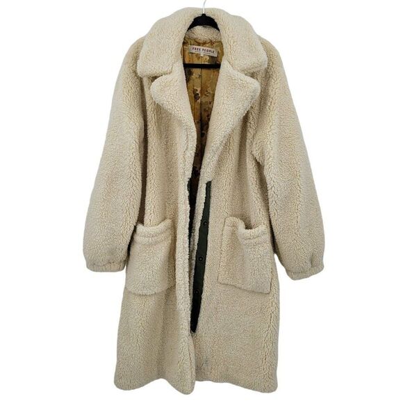 Free People Tessa Teddy Coat M Cream Faux Fur Longline Duster Glam OB1064886 - Picture 4 of 14